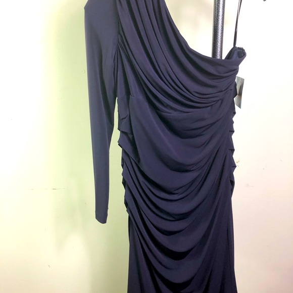 SUZU CHIN for MAGGI BOUTIQUE grape long sleeves dress, ruched front & back. - Picture 9 of 11